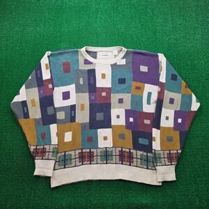 Vintage Bachrach Sweater Mens XXL Silk Cotton Geometric Abstract Art Knit